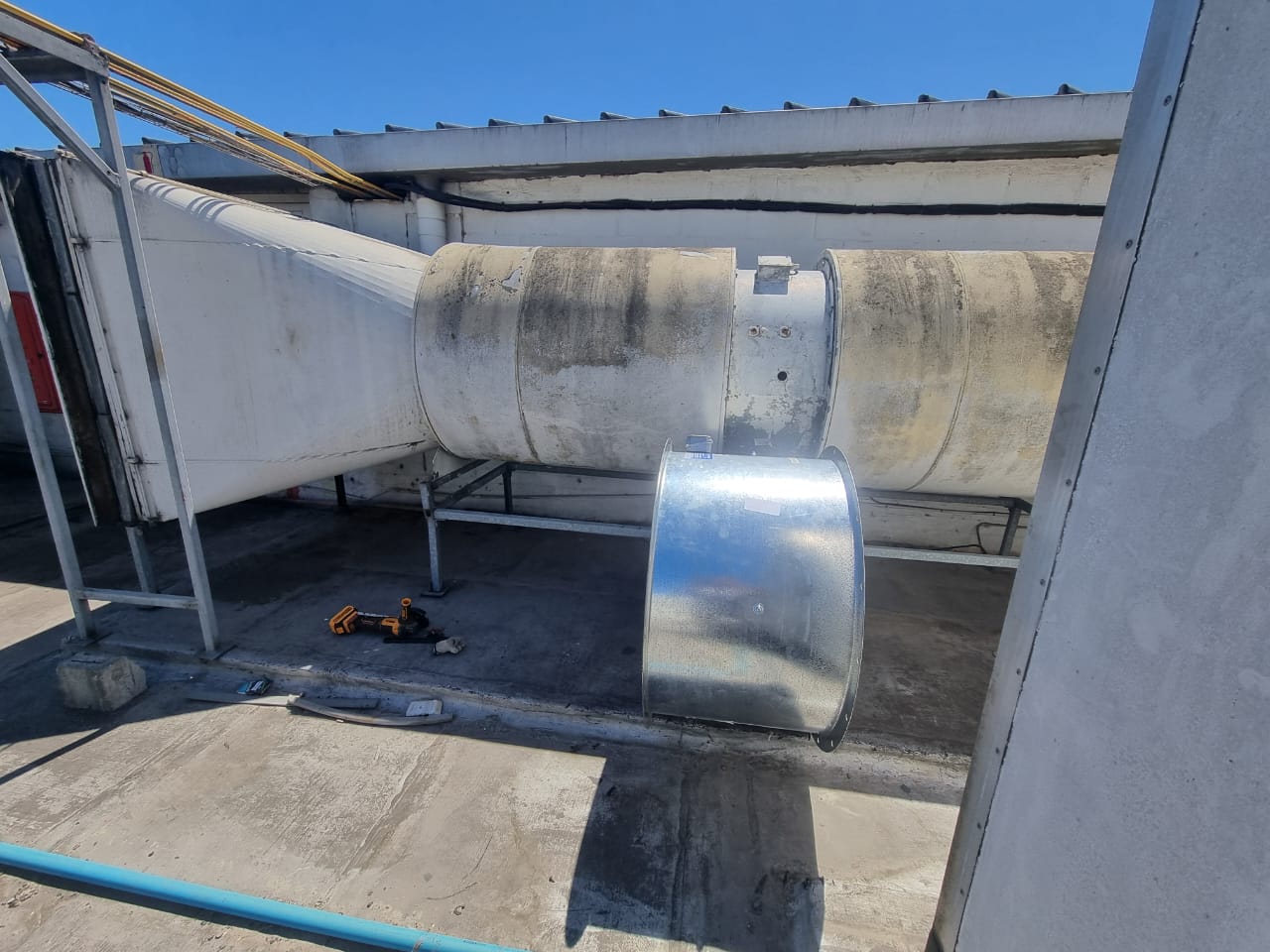 Heavy-duty external extraction ducting & axial fan — industrial plant