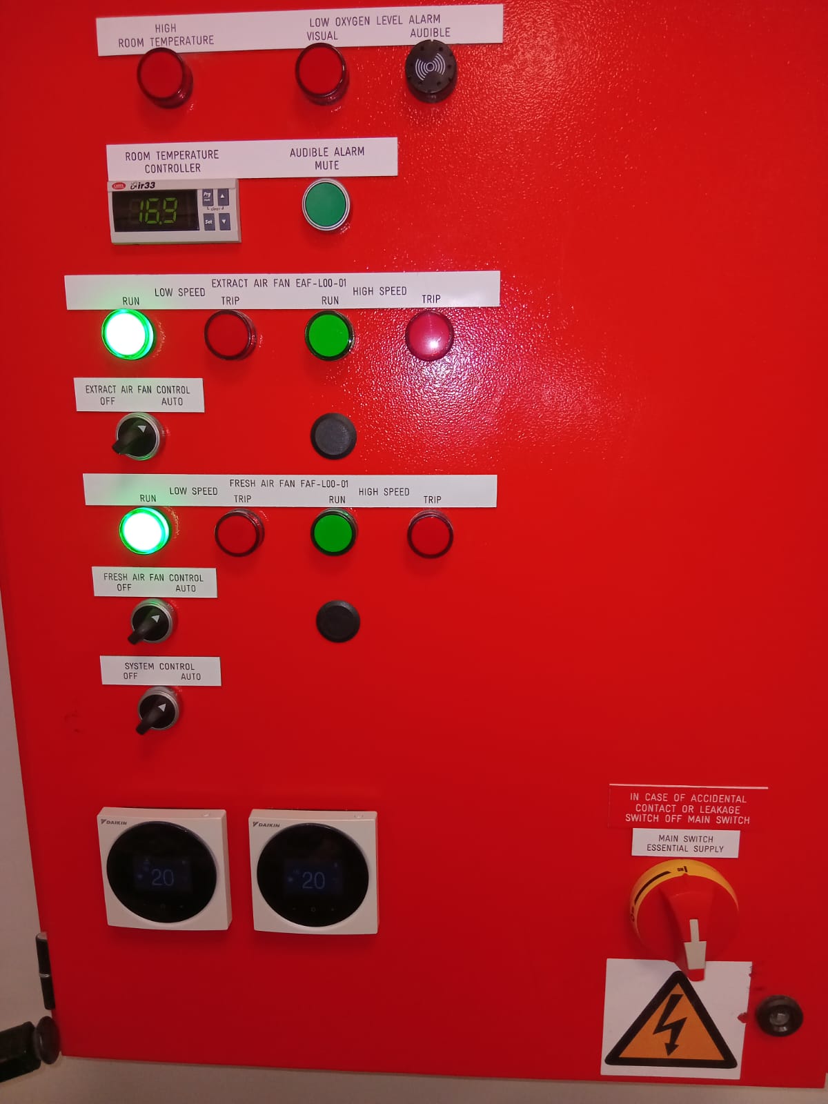 Cold room control panel — alarms & thermostats