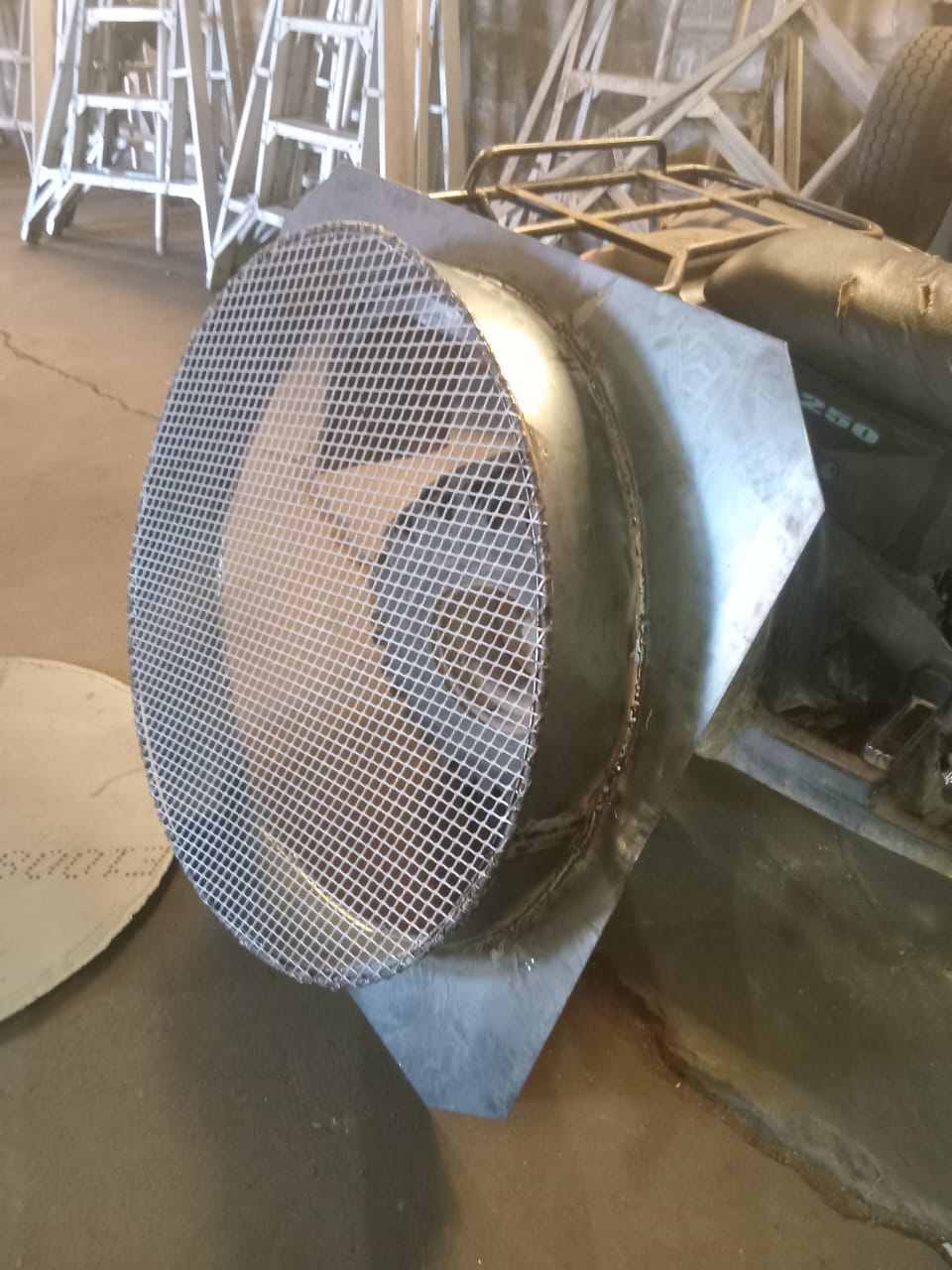 Custom galvanised bird & hail guard — welded mesh on sheet collar