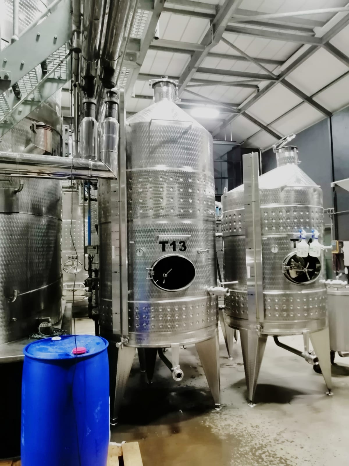 Winery fermentation tanks — glycol-jacketed temperature control