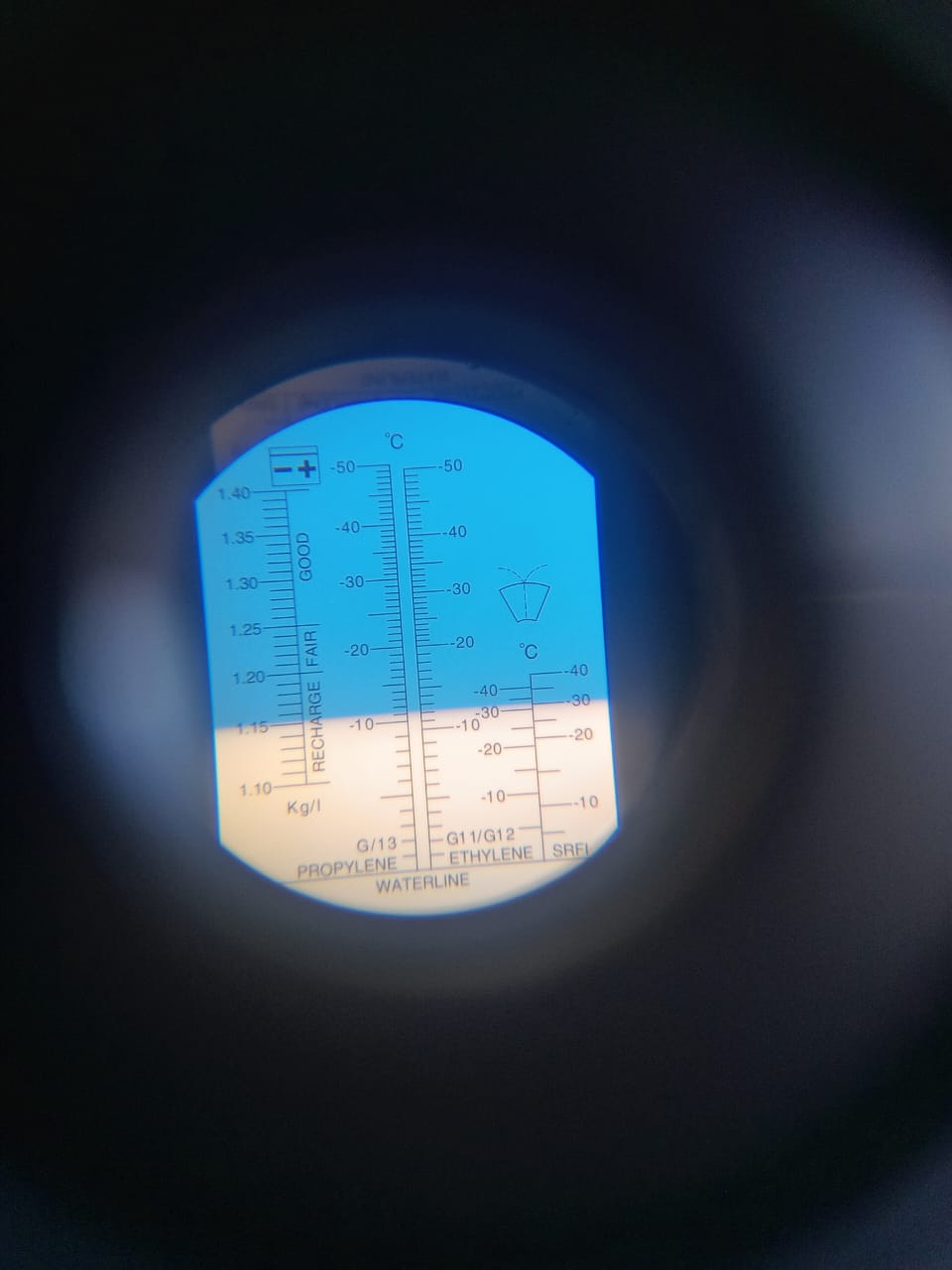 Refractometer reading — glycol freeze-point check